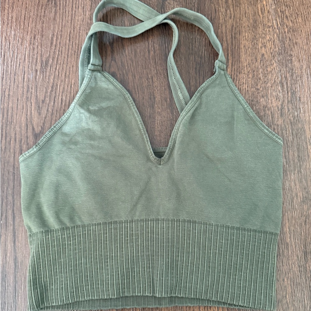 Free People Movement Good Karma Tank - Moss Green Halter Cropped Ribbed